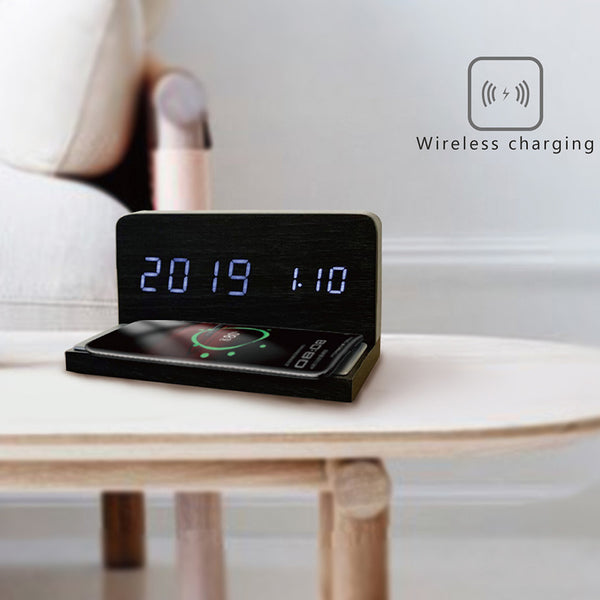 Wi-150 Wireless Charging Wood Clock 