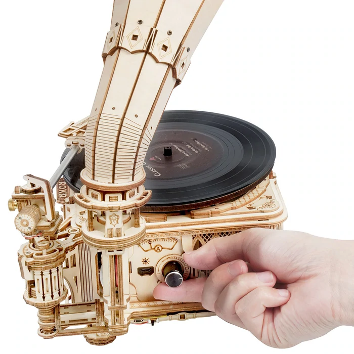 Robotime Classical Gramophone 3D wooden puzzle Self-assembly mechanical gear