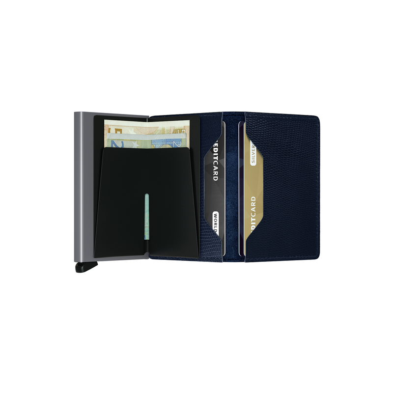 Meet the the Secrid Slimwallet Rango, an RFID protective wallet built in an aluminium case to protect your credit cards from bending, scratching or any data theft. The Slimwallet Rango has a deep duotone colour and a fine lizard embossing that makes it striking in subtle ways. 