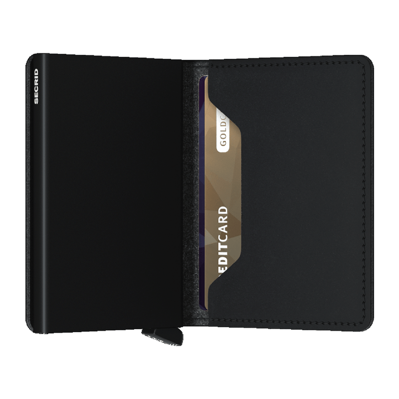 The Secrid Slimwallet Vegan Soft Touch is an RFID protective wallet built in an aluminium case to protect your credit cards from bending, scratching or any data theft.