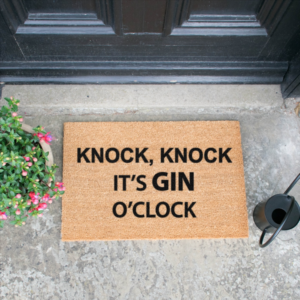 Knock, Knock It's Gin O'Clock Door Mat Made with a non-slip PVC backing