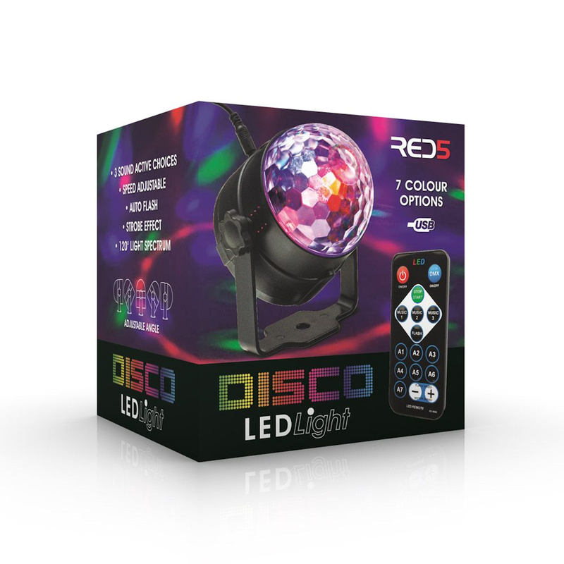 Take the disco wherever you go with this LED disco light! It has an incredible 120 degree light spectrum which helps illuminate any dark room. It includes a suction cup,