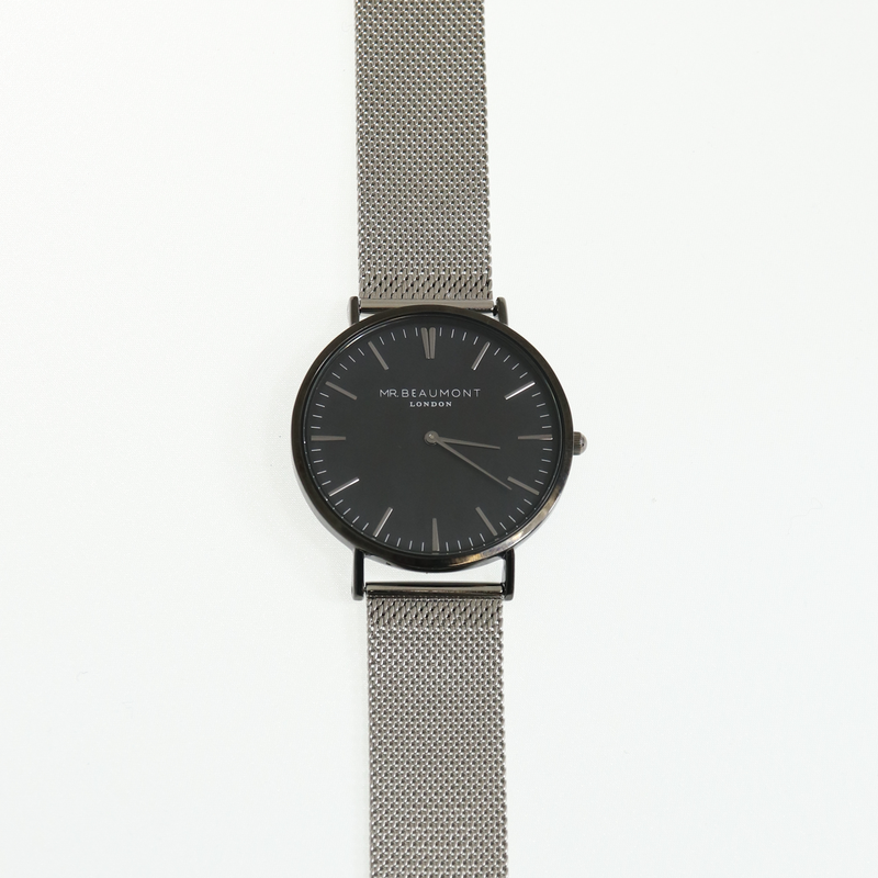 Make yourself visible with a timeless piece like our new Mr Beaumont Mens Watch – Black Case Mesh Silver MB1802.1, featuring an accurate quartz mechanism within a high quality 316L stainless steel case in silver, a black face with metallic silver details and a quick release stainless steel mesh strap in silver