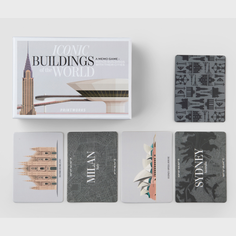 Printworks Memo Game - Iconic Buildings Test your friends and family Match the 25 buildings to every city