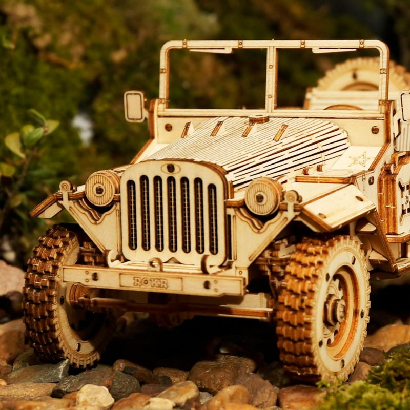 Be ready for an amazing 3D replica, the Robotime Army Field Car it's a 1:18 Scale Model Vehicle, secure and well-equipped army jeep shape. A self assemble kit that will bring joy in making it but will also look good as display after finishing. An art and craft project and great gift for birthdays.