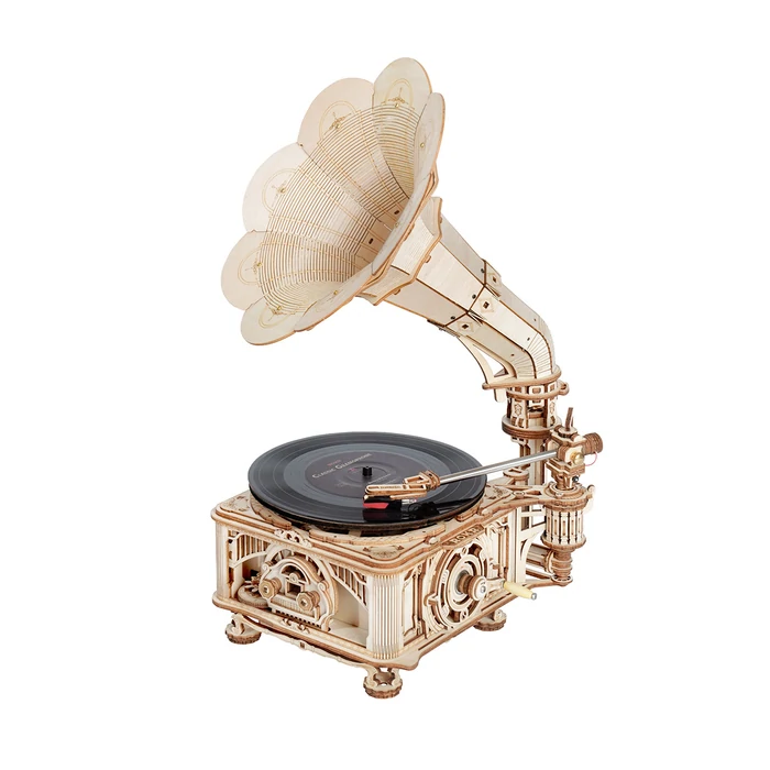 Robotime Classical Gramophone 3D wooden puzzle Self-assembly mechanical gear