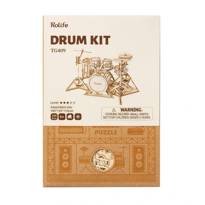 Robotime Drum Kit 3d wooden puzzzle Modern art and craft kit Great gift and beautiful home decoration