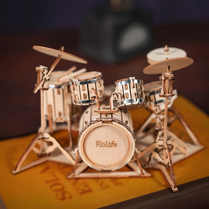 Robotime Drum Kit 3d wooden puzzzle Modern art and craft kit Great gift and beautiful home decoration