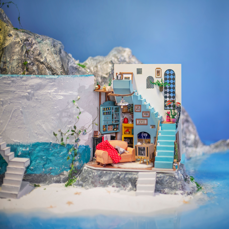Robotime Joy's Peninsula Living Room DIY Kits and Handcraft Toy Exquisite Mini House and Eco-Friendly Materials DIY Project Realistic miniature living room