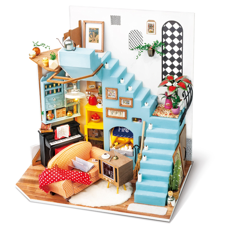 Robotime Joy's Peninsula Living Room DIY Kits and Handcraft Toy Exquisite Mini House and Eco-Friendly Materials DIY Project Realistic miniature living room