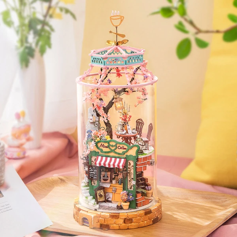 Robotime Magical cafe  Rolife Miniature House Kit Wholly transparent display, circular glass cover 360-degree stereoscopic scene Dreamy world DIY Project