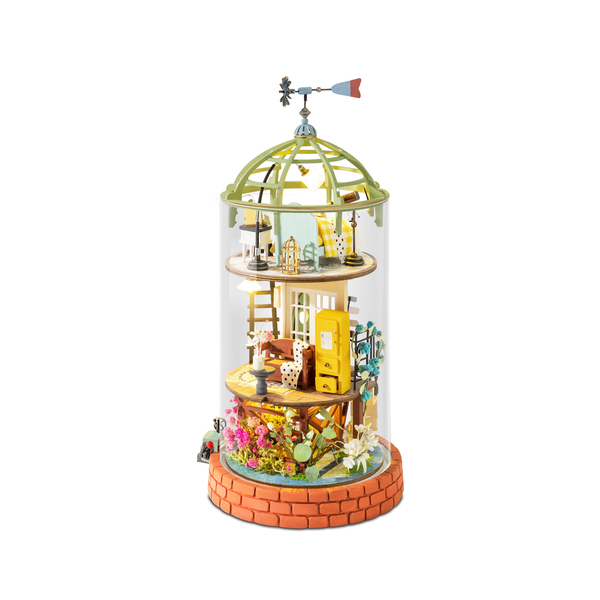 Robotime Domed Loft Rolife Miniature House Kit Wholly transparent display, circular glass cover 360-degree stereoscopic scene Dreamy world