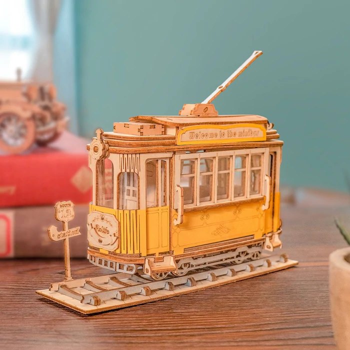 Robotime Tramcar 3D Wooden Puzzle Amazing miniature retro tramcar