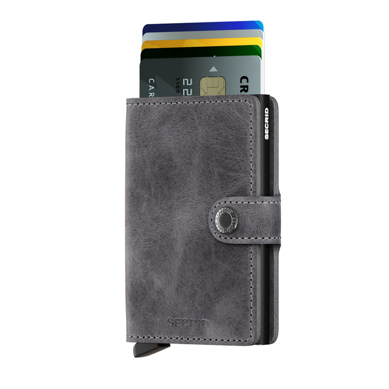 Secrid Miniwallet Vintage Grey - Black Housing of Aluminium / construction of stainless steel and POM Total RFID Protection for your Credit Cards Cool Flip up Patented Mechanism So Easy To use