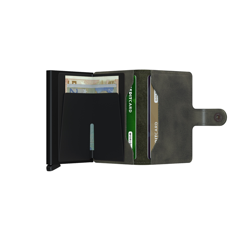 Secrid Miniwallet Vintage Olive - Black Housing of Aluminium / construction of stainless steel and POM Total RFID Protection for your Credit Cards Cool Flip up Patented Mechanism So Easy To use
