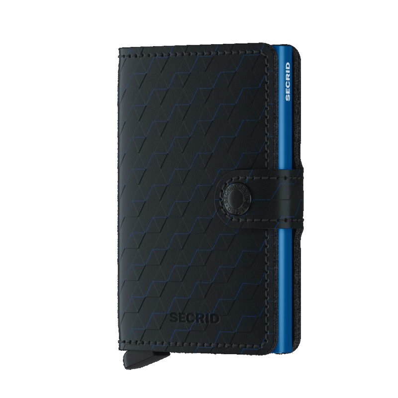 The new Secrid Miniwallet Optical Black has a great design, a hexagon pattern consisting of three separate layers of rich finishing reveal a blue highlight in this leather and a corrected-grain leather, made in Germany from European cowhide. It protects your credit cards from bending, breaking or being scanned.
