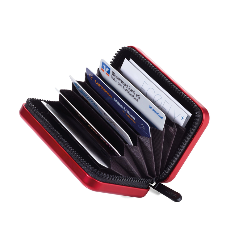 Keep you credit cards safe and still have a stylish wallet in your pocket with the Troika Credit Card Case, a zipped aluminium with a beautiful hard shell design with RFID protection.